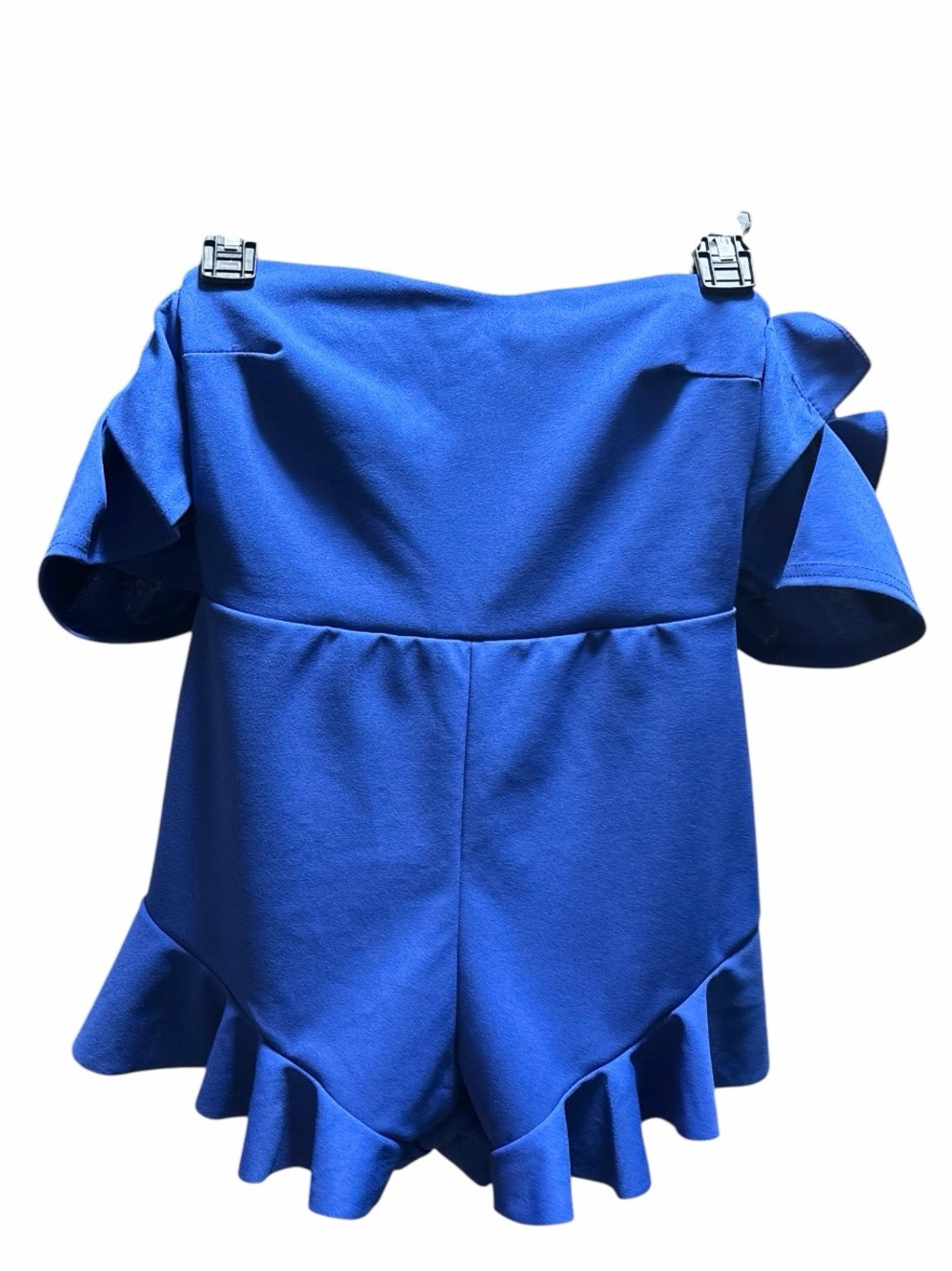 Royal Blue Off Shoulder Ruffle Romper | Flutter Sleeve Dressy One Piece